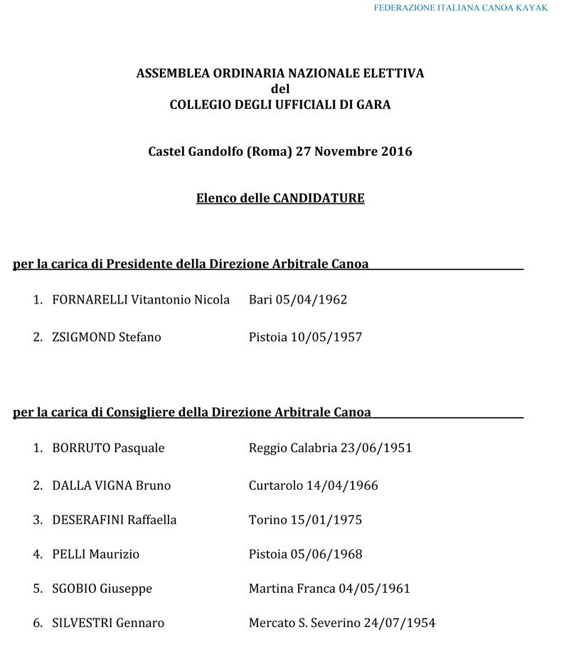 UU GG candidature pervenute al 7 11 16